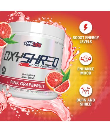 EHPlabs OxyShred Thermogenic Pre Workout Powder & Shredding Supplement - Preworkout for Men & Women Sugar Free Energy Powder with 150mg of Caffeine - Pink Grapefruit 60 Servings - Buy Online on GoSupps.com