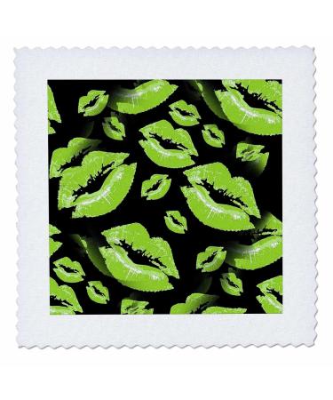 12x12 inch Quilt Square - Two Kisses Collided Lip Smacking Lime Colored Lips Pattern Pattern - Lipstick Kisses