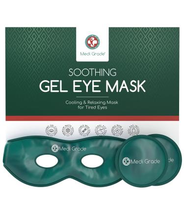 Medi Grade Cooling Reusable Gel Eye Mask with 2 x Cooling Eye Pads and Cooling Storage Bag - Reversible Eye Mask with Adjustable Straps