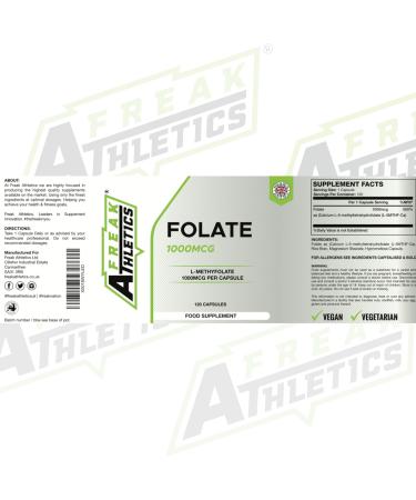 Folate 1000mcg (L-Methylfolate) 120 Capsules - 5-MTHF Active Folic Acid/Vitamin B9 - Buy Online on GoSupps.com