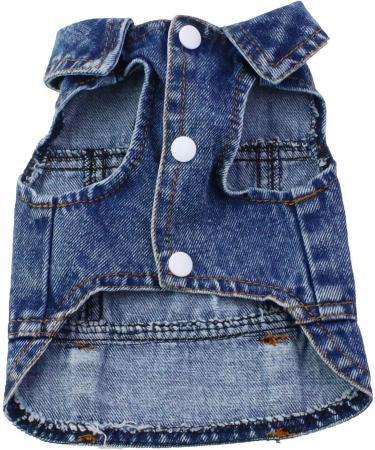 Pet Denim Jacket for Small Medium Dogs & Cats - Cool Vintage Washed Design | XS (23lb), Chest (10 ) Dark Blue - Scratch Resistant Dog Clothes - Buy Online on GoSupps.com