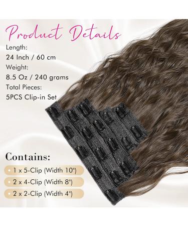 REECHO 5PCS Brown Clip in Hair Extensions 24 Thick Long Loose Waves - HE002 Invisible Lace Weft Natural Soft Hairpieces for Women - C Chocolate Brown - Buy Online on GoSupps.com
