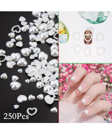 500Pcs AB Color Half Pearls Heart Nail Beads for DIY Crafts - Assorted White Pearls 3D Nail Art Charms and Embellishments - Buy Online on GoSupps.com