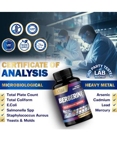 Organic Cadane Berberine Supplement with Ceylon Cinnamon Quercetin Black Pepper & More - Supports Heart Digestive Body & Immune - 90 Capsules for 3 Months - Buy Online on GoSupps.com