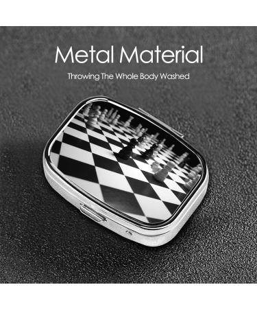 Black White Chess Checkerboard Pill Case | Cute Travel Pill Organizer | Small 2 Compartment Pill Box for Pocket & Purse - Buy Online on GoSupps.com