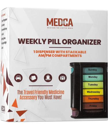 Stackable Daily Pill Organizer - Weekly Medication Reminder (4 Times a Day) - Premium AM/PM Pill Box with 7 Stacking Cases - Vitamins & Medication Organizer - Buy Online on GoSupps.com