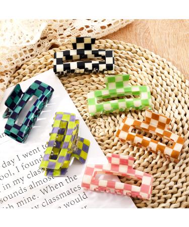 Whaline 6 Pack Checkered Hair Claw Clips Strong Hold Rectangle Hair Claw Multicolored Plaid Non-Slip Catch Hair Clips Jumbo Hair Styling Accessories for Women Girls Thin Thick Hair - Buy Online on GoSupps.com