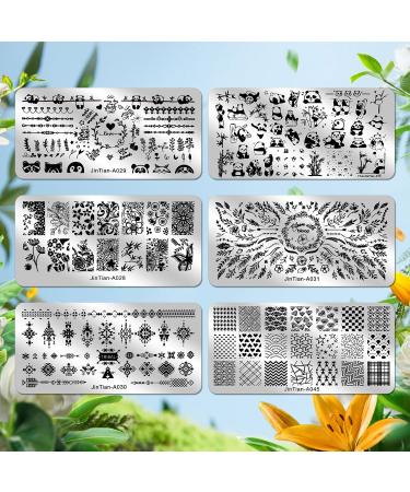JSRQT Nail Art Stamping Plates Set - 6 Mixed Pattern Stencils for DIY Manicure | Sweet Panda Floral & Leaf Designs - Buy Online on GoSupps.com