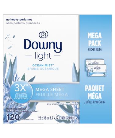Downy Light Mega Dryer Sheets Fabric Softener Dryer Sheets Ocean Mist 120 Count