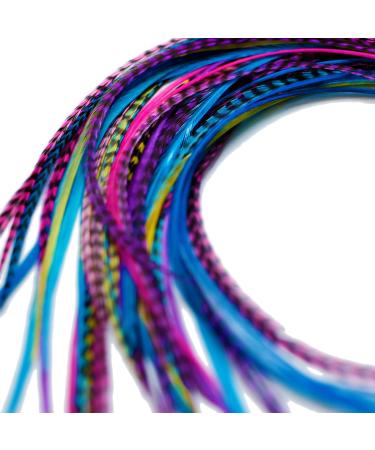 20 XXL LONG 11-13 inch (28-33cm) Real Feather Hair Extensions + Rings & Loop (Brights)