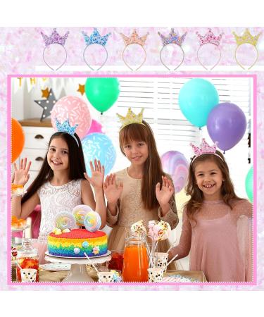 Juexica Sequin Crown Headbands - 12 Pack Princess Party Favors for Girls & Women - Glitter Elastic Tiaras in Pink, Blue, Purple & More - Buy Online on GoSupps.com