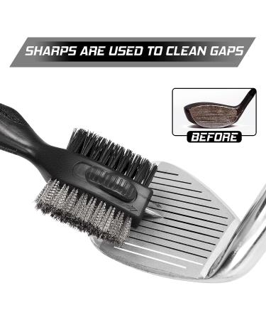 Golf Club Brush & Groove Cleaner 2-in-1 | Retractable Zip-line & Sharp Pick | Metal Buckle | Nylon & Wire Bristles | Black Upgraded - Buy Online on GoSupps.com