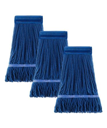 3 Pack,String Cotton mop Heads, Rope mop Heads, Heavy Duty Commercial mop Heads, Wet Industrial Blue Cotton Ring end Replacement mop Heads, Industrial mop Heads, Machine Washable (Blue)