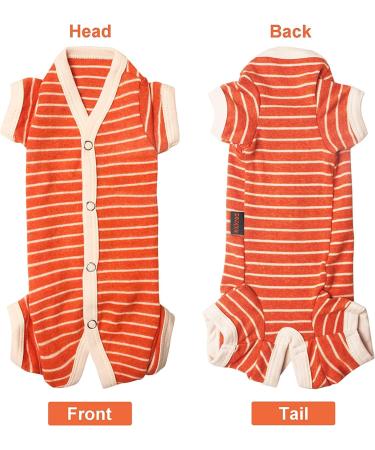 Soft Cotton Striped Dog Pajamas for Male & Female - XS Orange-White Jumpsuit - Buy Online on GoSupps.com