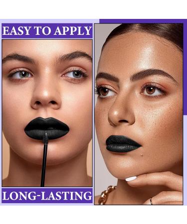 2Pcs Black Matte Liquid Lipstick & Lip Liner Set | Waterproof Long Lasting Smudge Proof | Perfect for Halloween & Goth Makeup - Buy Online on GoSupps.com
