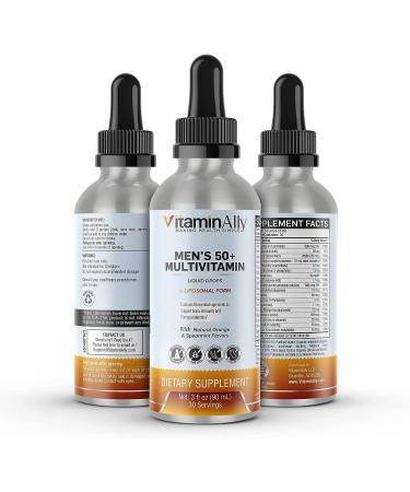 Vitaminally Men's 50+ Multivitamin Liquid Drops | 30 Day Supply | 3 FL Oz | Non-GMO, No Added Sugars | Gluten-Free | Brain Health, Immunity & Energy Support - Buy Online on GoSupps.com