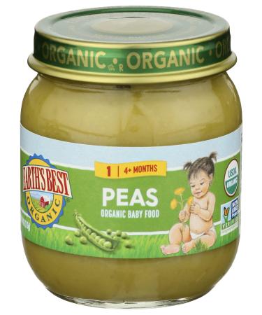 EARTHS BEST ORGANIC FROM 6 MONTHS PEAS BABY FOOD PLASTIC CONTAINER 4 OZ - 0023923343231