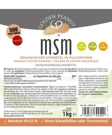 Buy GOLDEN PEANUT MSM Methylsulfonylmethane Powder 1 kg - 99.92% Pure Food Supplement | No Flow Agents - Fast International Shipping - Buy Online on GoSupps.com