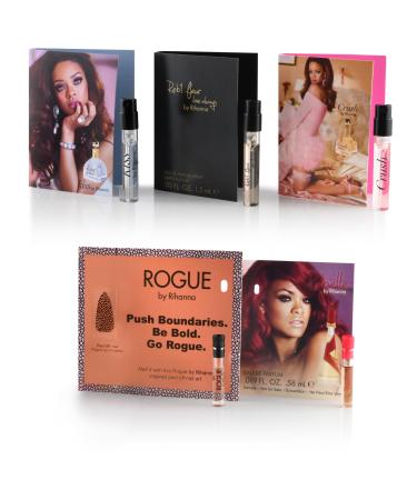 5 Rihanna perfume samples for women: Crush Reb'l Fleur Kiss Rogue and Rebelle. Fragrance sample vial bottles perfume Set. Great for small gift or to try before purchasing bigger bottles.