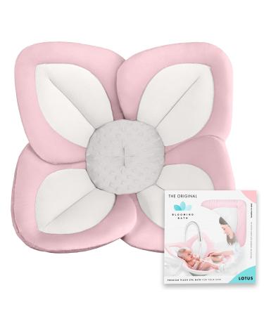 Blooming Bath Lotus Bath Pad - Plush Minky Baby Sink Bathtub Cushion - The Original Washer-Safe Flower Seat for Newborns - Pink/White/Gray