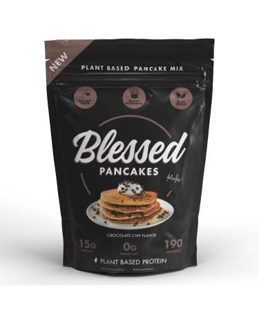 Blessed Vegan Pancake Mix (16g Protein) - Plant Based Protein Pancake Mix - Low Calorie Naturally Sweetened Dairy Free Protein Pancakes - High Protein Pancake Mix Choc Chip