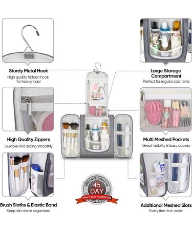 Baleine Water-Resistant Toiletry Bag for Women and Men - Large Gray Makeup Organizer with Hanging Hook - Buy Online on GoSupps.com