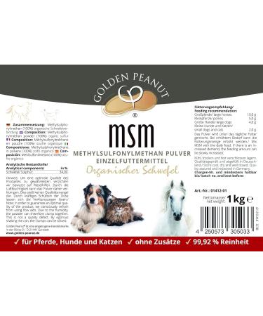 Golden Peanut MSM Methylsulfonylmethan Powder 1kg - Pure Organic Sulfur for Animals 99.92% Purity No Riesel Aids International Shipping - Buy Online on GoSupps.com