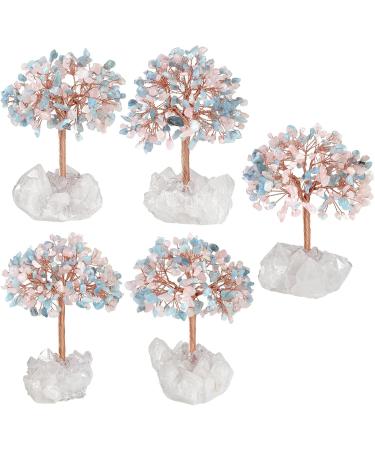 Kyeygwo Rose Quartz & Aquamarine Healing Crystal Money Tree - Feng Shui Gemstone Tree Ornament for Home Decor | Natural Mountain Druse Base - Buy Online on GoSupps.com