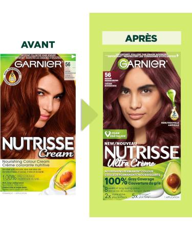 Garnier Nutrisse Ultra Cr me Permanent Hair Dye 100% Grey Coverage Vegan Formula Nourished Hair Long-Lasting Rich Colour 56 Medium Reddish Brown 1 Application Packaging May Vary BROWN SHADES 56 Medium Reddish Brown - Buy Online on GoSupps.com