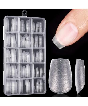 Ejiubas Coffin Nails Tips, 15 Sizes Pre-buff Finish Extra Short Nail Tips, 300Pcs Ultra Fit & Natural Full Matte Soft Gel Nails, Full Cover False Nails with Box for Nail Extensions B Extra Short Coffin Gel Nails