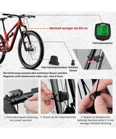 Henmi Wireless Bicycle Computer - 24 Functions IP54 Waterproof HD LCD Backlight Tachometer & Kilometer Meter - Buy Online on GoSupps.com