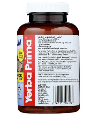 Yerba Prima Psyllium Husks Supplement Capsules 180 Capsules - Buy Online on GoSupps.com