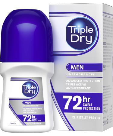 Triple Dry Men | Anti-Perspirant Roll On 50ml | 72-Hour Protection Against Excessive Sweating | Fights Odour | Triple Active Formula | Fragrance-Free | Clinically Proven | Male one size Mens Roll On 50ml