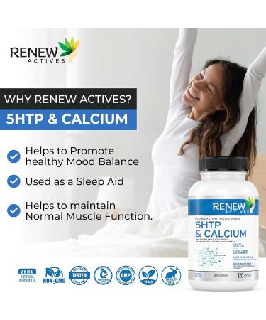 Renew Actives 5-HTP & Calcium Supplement - Sleep Aid - Promote Mood Balance - Source of Electrolyte - Help with Bone & Muscle - 120 Capsules (2packs) 120 count (Pack of 2) - Buy Online on GoSupps.com