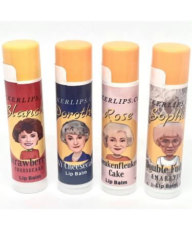 The Golden Girls Gifts Lip Balm Gift Set - Blanche Dorothy Rose and Sophia - Golden Girl Party Favor Stocking Stuffer Secret Santa - 4 dessert flavors included - 4g tubes