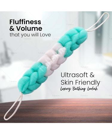 Luxury Back Scrubber Loofah Belt - Stretchable 9 Knots Bath Sponge for Men & Women | Aqua Green - Buy Online on GoSupps.com