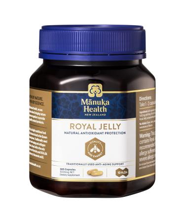 Manuka Health Royal Jelly Capsules, 365 Count, 1000mg NET, Natural Antioxidant Protection, Natural Source of Fatty Acid 10H2DA, Anti-Aging Support
