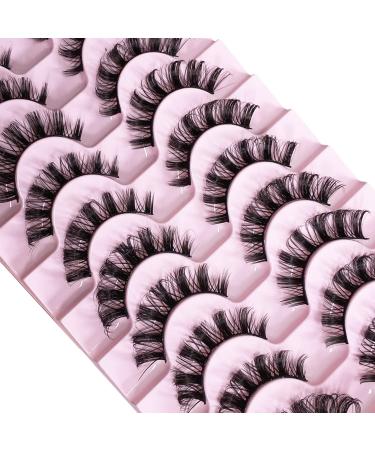 CNMTCCO False Eyelashes 10 Pairs Russian Strip Lashes Natural Fluffy Wispy D Curly Faux Mink Lashes Thick Short Soft Eyes Lash Reusable Fake Eyelashes Naturally