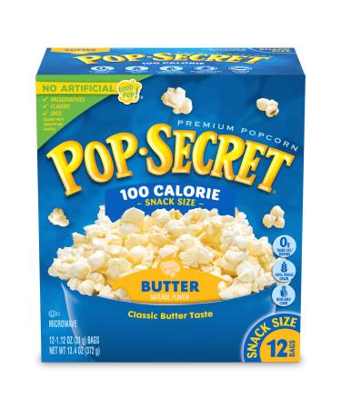 Pop Secret Microwave Popcorn, 100 Calorie Butter Flavor, 1.12 Oz Snack Bags(Total 13.44 oz), 1.12 Ounce (Pack of 12)