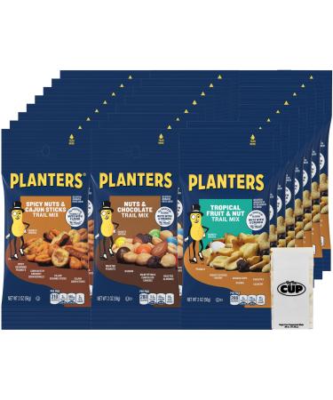 Planters Peanuts Trail Mix Individual Packs Variety, 24 - 2 Ounce Bags, 8 of Each Cajun, Chocolate, and Tropical with By The Cup Mints