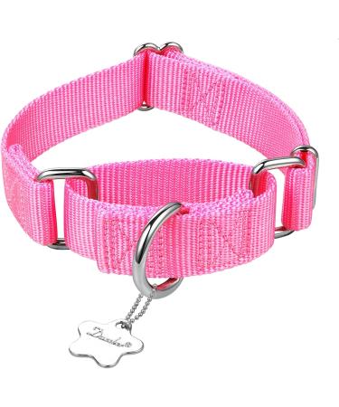Dazzber Martingale Dog Collar - Large Adjustable Durable Nylon in Hot Pink - 1 Inch Wide Strong & Hard-Wearing - Buy Online on GoSupps.com