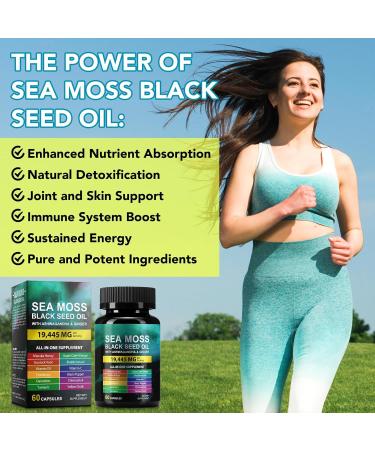 CFXYHNOX Sea Moss Black Seed Oil Ashwagandha Ginger Sea Moss Capsule Supplement with Turmeric Burdock Root Bladderwrack Vitamin C Vitamin D3 Black Seed Oil Capsule 60 Count - Buy Online on GoSupps.com
