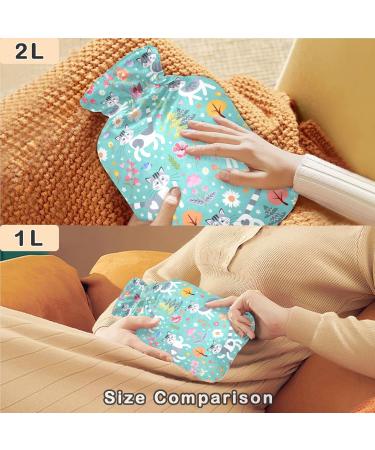 Naanle Flowers Cats 2L Hot Water Bottle - Transparent Cover for Pain Relief & Heat Therapy | Bed & Hand/Foot Warmer - Buy Online on GoSupps.com