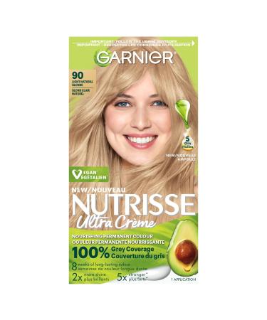 Garnier Nutrisse Ultra Cr me Permanent Hair Dye 100% Grey Coverage Vegan Formula Nourished Hair Long-Lasting Rich Colour 90 Light Natural Blonde 1 Application Packaging May Vary BLONDE SHADES 90 Medium Neutral Blonde