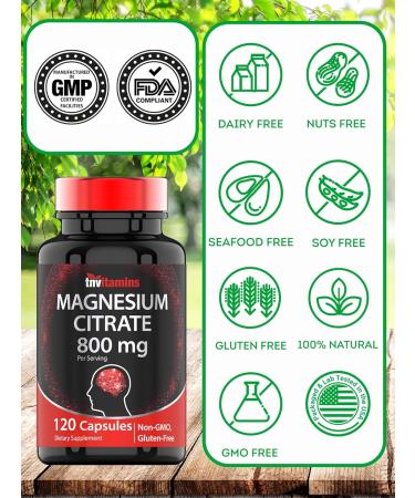 TNVitamins Magnesium Citrate 800 MG - 120 Capsules | Two Month Supply! | Pure Magnesium Citrate Powder Capsules | Citrato De Magnesio | Non-GMO | Produced in The USA! 120 Count (Pack of 1) - Buy Online on GoSupps.com