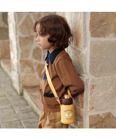 Zoyzoii 450ml Children's Stainless Steel Drinking Bottle with Straw & Bag - Thermos for Kindergarten - Yellow - Buy Online on GoSupps.com