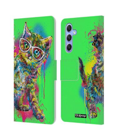 Head Case Designs Official P.D.Moreno Katzenpfote Drip Art Cats and Dog Leather Immerspieces Mobile Show Shell Huelle Compatible with Samsung Galaxy A34 5g Samsung Galaxy A34 5g Katzenpfote