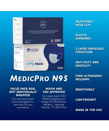 PandMedic Disposable Face Mask - Made in USA | Premium 3 Ply Medical Face Masks with Elastic Ear Loops - 50ct Box - Buy Online - Buy Online on GoSupps.com