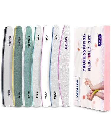 7Pcs Nail Files CHANSHIN Professional Gel Nail Files Emery Boards Grit 100/150/180/220/280/1000/4000 Buffer Manicure Washable Tools for Nail Trimming Grinding Polishing Shining 7 Count (Pack of 1)