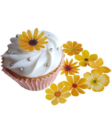 - Cake decoration with beautiful yellow flowers made of pre-cut edible rice wafer paper.Decoration for cupcakes cakes desserts.For birthday parties weddings baby shines. Flowers Small